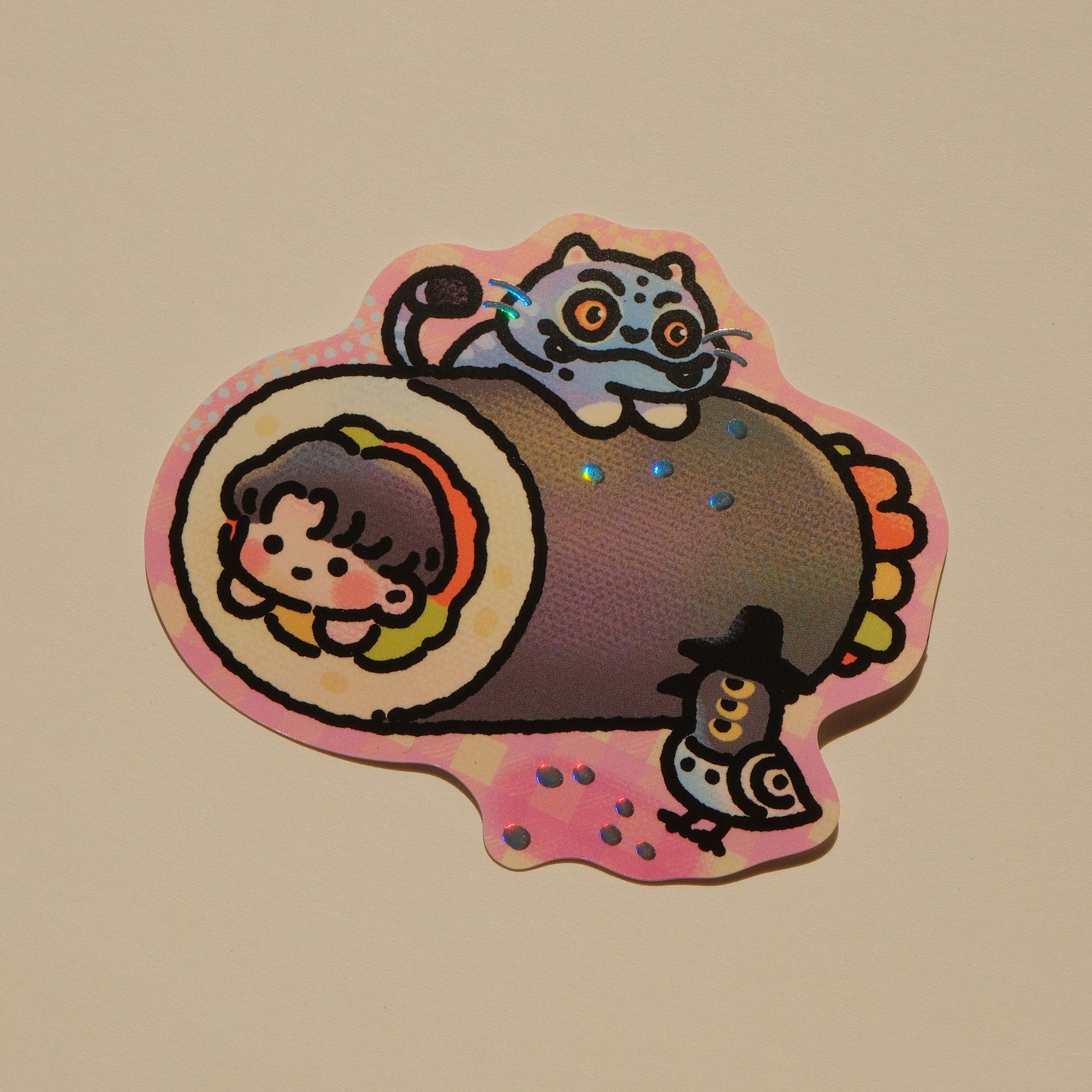 Jinu & Tiger & Bird Gimbap - Kpop Demon Hunters Foil Sticker