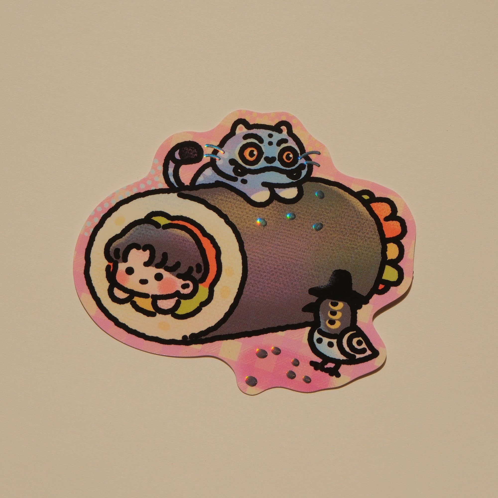 Jinu & Tiger & Bird Gimbap - Kpop Demon Hunters Foil Sticker