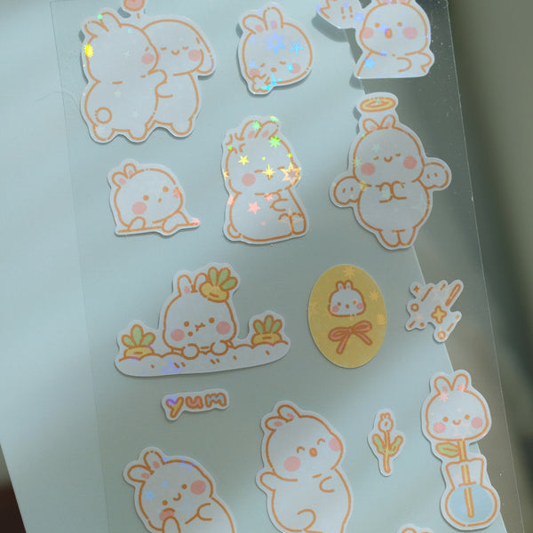 Bunny Sticker Sheet/Illustration Sticker Sheet- star holographic effect stickers